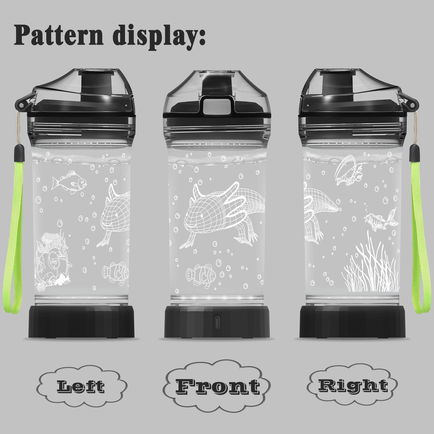 Ammonite Axolotl Water Bottle with 3D Glowing LED Light - 14 OZ Tritan BPA Free - Creative Ideal Travel Cup Gift for School Kid Boy Child Gamer