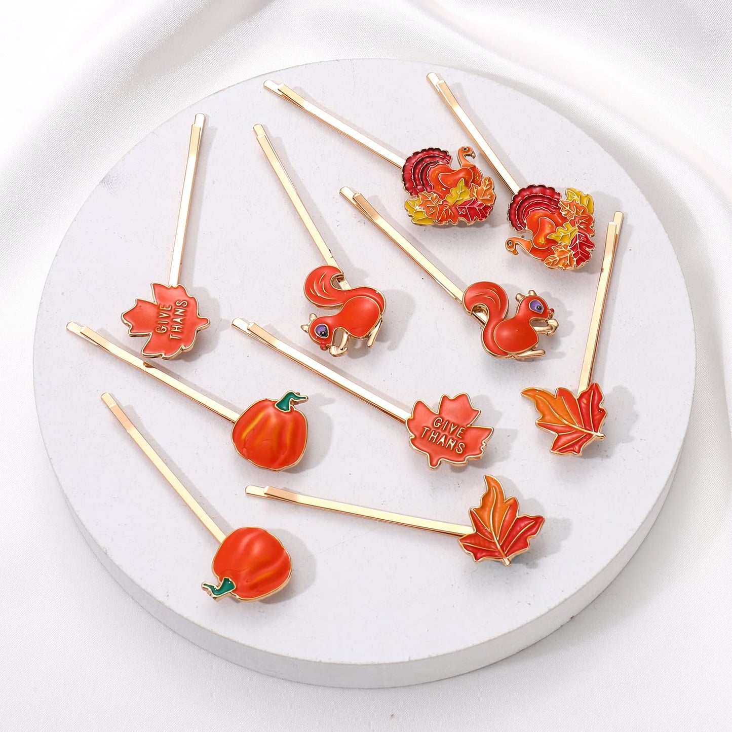 Thanksgiving Fall Hair Clips for Women Enamel Harvest Pumpkin Maple Leaf Turkey Hairpins Cute Autumn Holiday Hair Accessory Costume Party Favors Gifts