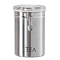 Oggi Stainless Steel Tea Canister 62 fl oz - Airtight Clamp Lid, Clear See-Thru Top - Ideal for Tea Bag, Loose Tea, Kitchen Storage, Pantry Storage.…