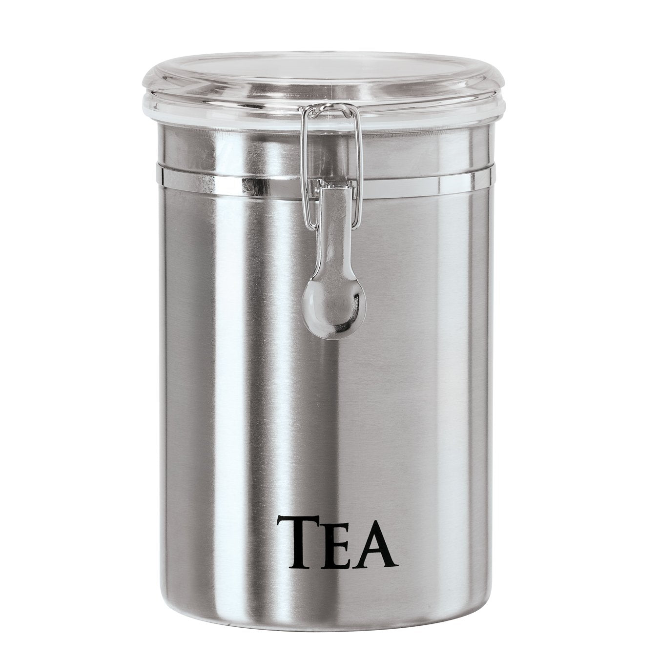 Oggi Stainless Steel Tea Canister 62 fl oz - Airtight Clamp Lid, Clear See-Thru Top - Ideal for Tea Bag, Loose Tea, Kitchen Storage, Pantry Storage.…