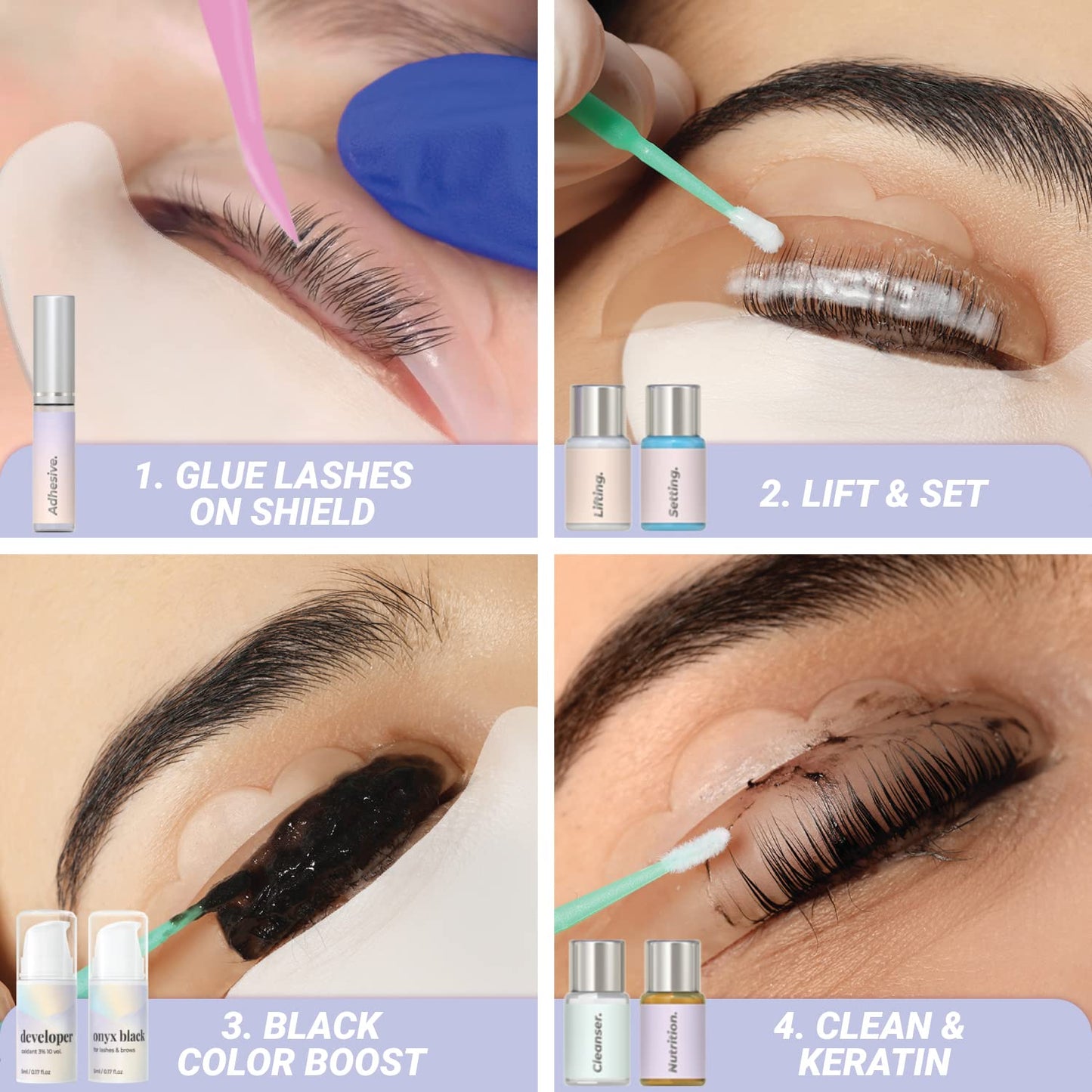 MIYA LASH Lift & Brow Lamination Kit | Black, Voluminous Eyebrows & Eyelashes Color | Professional 8 Weeks Result | LVL, Perm, Laminate | Keratin Brow