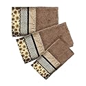 Popular Bath Safari Stripes Towel Set 3 Pieces Chocolate, Size 24"x 44", Hand Towel Measures 16"x 27", WASH Towel Measures, 12" x 18"