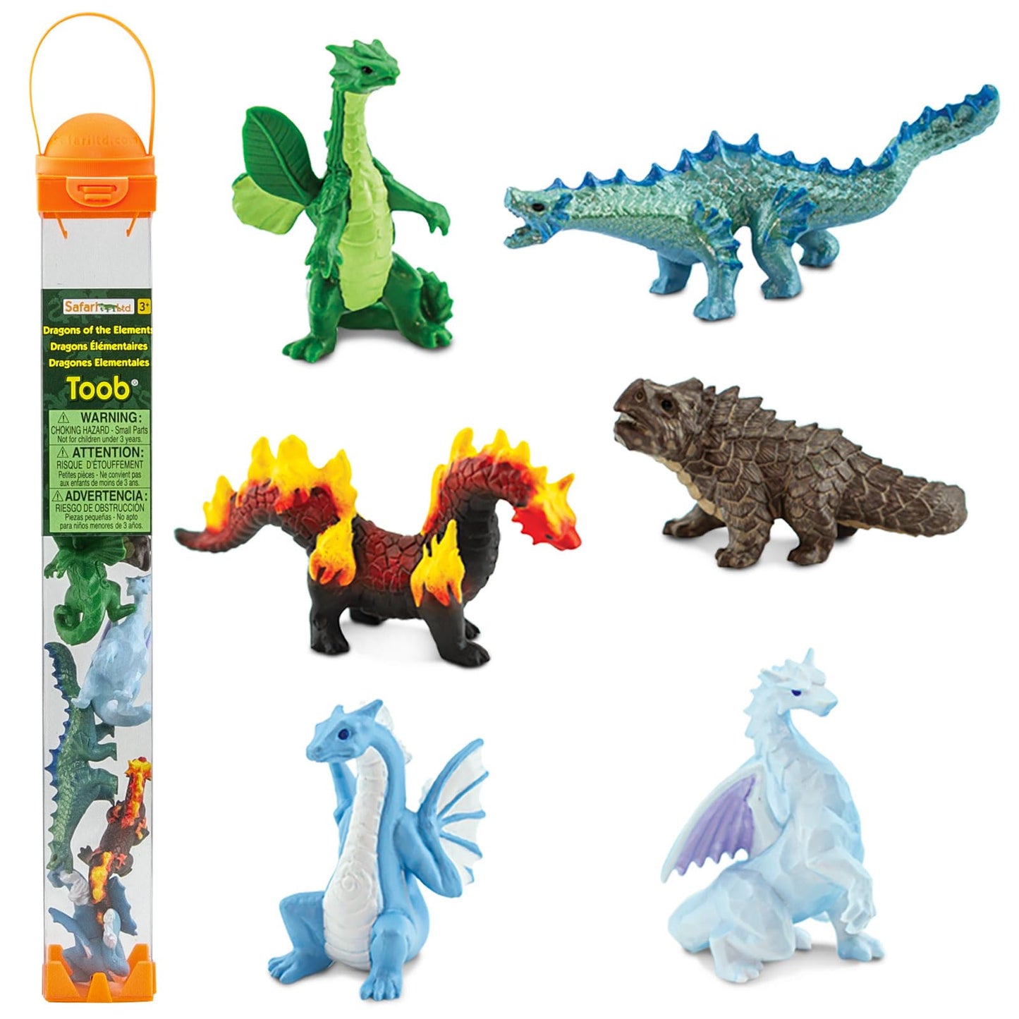 Safari Ltd. Dragons of the Elements TOOB - 6 Miniature Elemental Dragon Figurines - Fantasy Toy Set for Boys, Girls and Kids Ages 3+