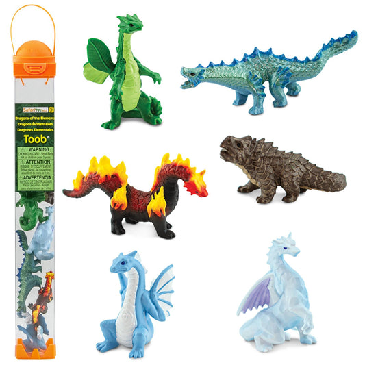 Safari Ltd. Dragons of the Elements TOOB - 6 Miniature Elemental Dragon Figurines - Fantasy Toy Set for Boys, Girls and Kids Ages 3+