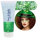Green Body Glitter Gel,Festival Rave St Patricks Day Accessories Face Glitter for Face Body Hair,Alien Paint for Women Chunky Glitter Gel,Holographic