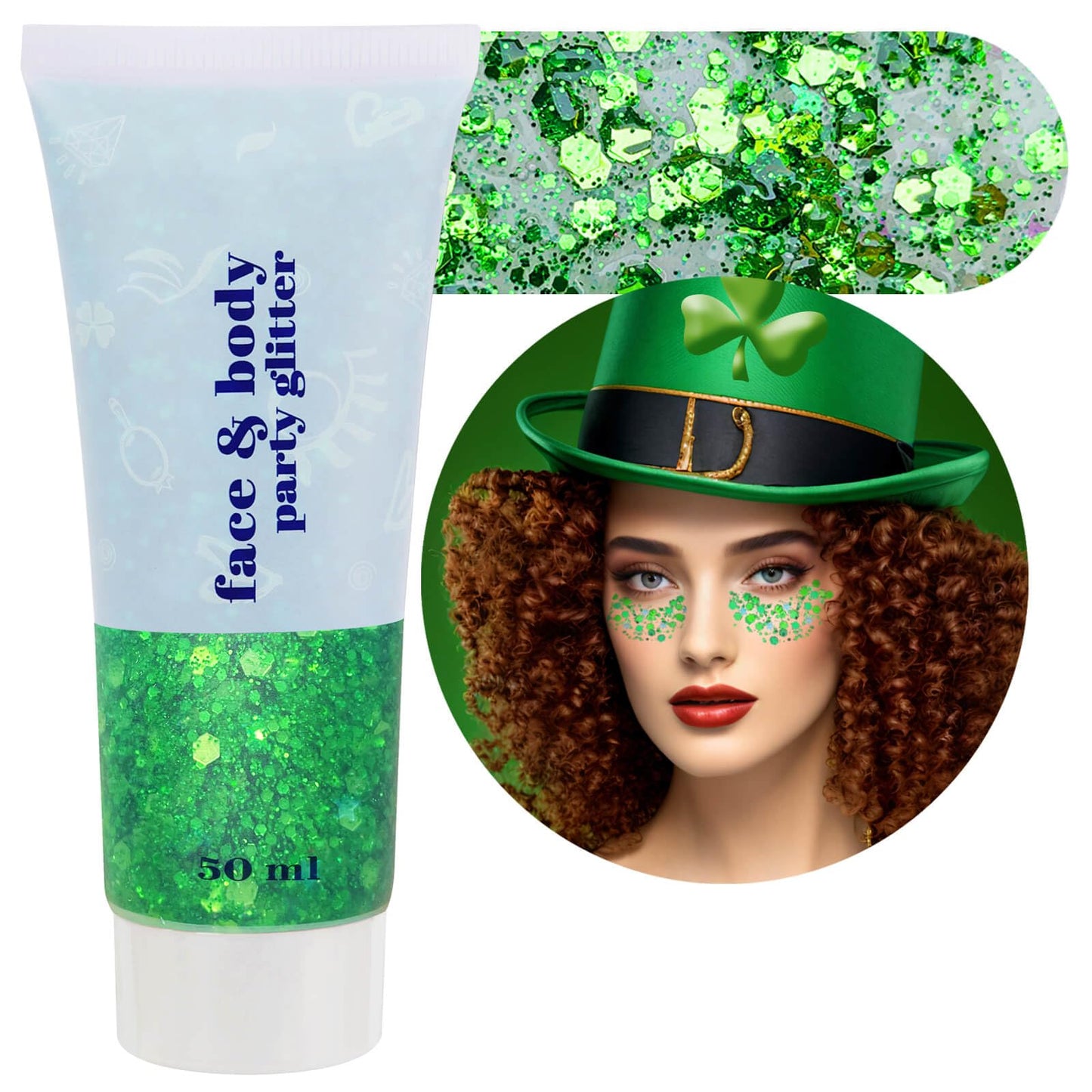 Green Body Glitter Gel,Festival Rave St Patricks Day Accessories Face Glitter for Face Body Hair,Alien Paint for Women Chunky Glitter Gel,Holographic