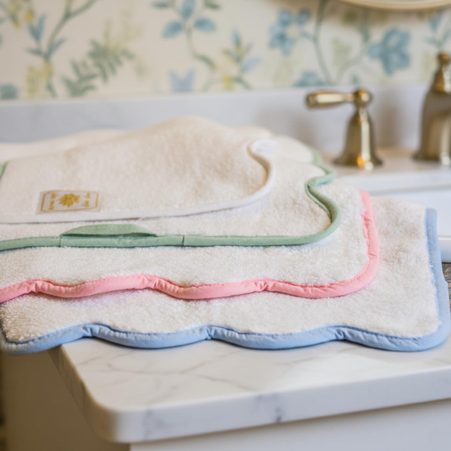 Lotus Linen Scallop Piping Washcloths Towel Set of 10 - 100% Zero Twist Cotton, Ultra Soft & Absorbent Face Cloths, Durable Small Towels for Bathroom…