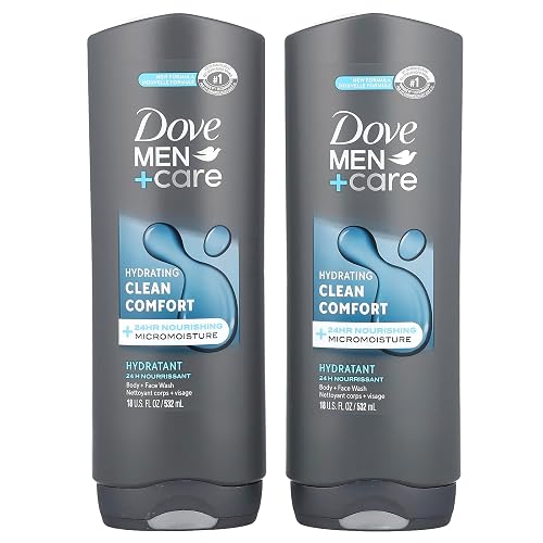 Dove Men+Care Body and Face Wash for healthier, stronger skin Clean Comfort fights dry skin 18 Fl Oz (Pack of 2)