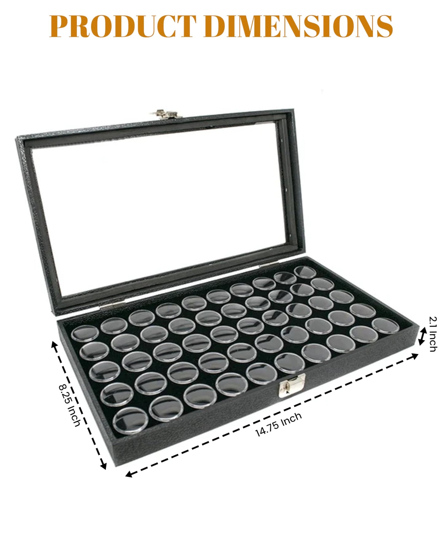 Novel Box Gem Display Case 14.75x8.25x2.1 + Small Size 50 Gems Jars | Fossil Display Case with Lid & Black Tray Foam Liner | Rock Storage Box…