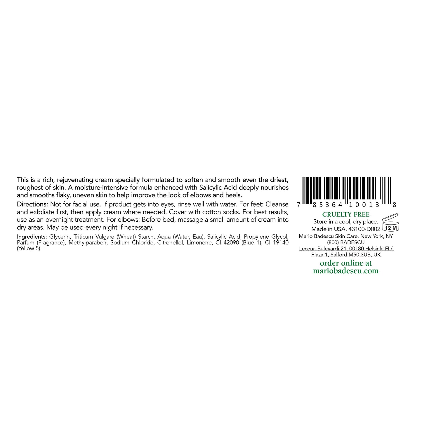 Mario Badescu Elbow & Heel Smoothing Cream, Rich, Thick Formula with Exfoliating Salicylic Acid, Overnight Foot Care for Cracked, Dry, Rough Skin, 2