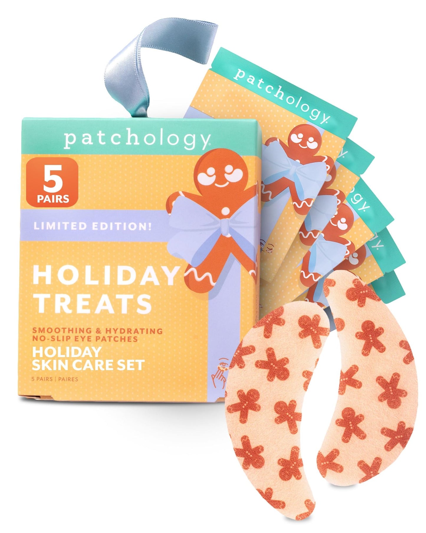 Patchology Holiday Treats Gingerbread Under Eye Patches Gift Set - Cute Stocking Stuffers with Gingerbread Scent - No-Slip Masks that Hydrate, Soothe