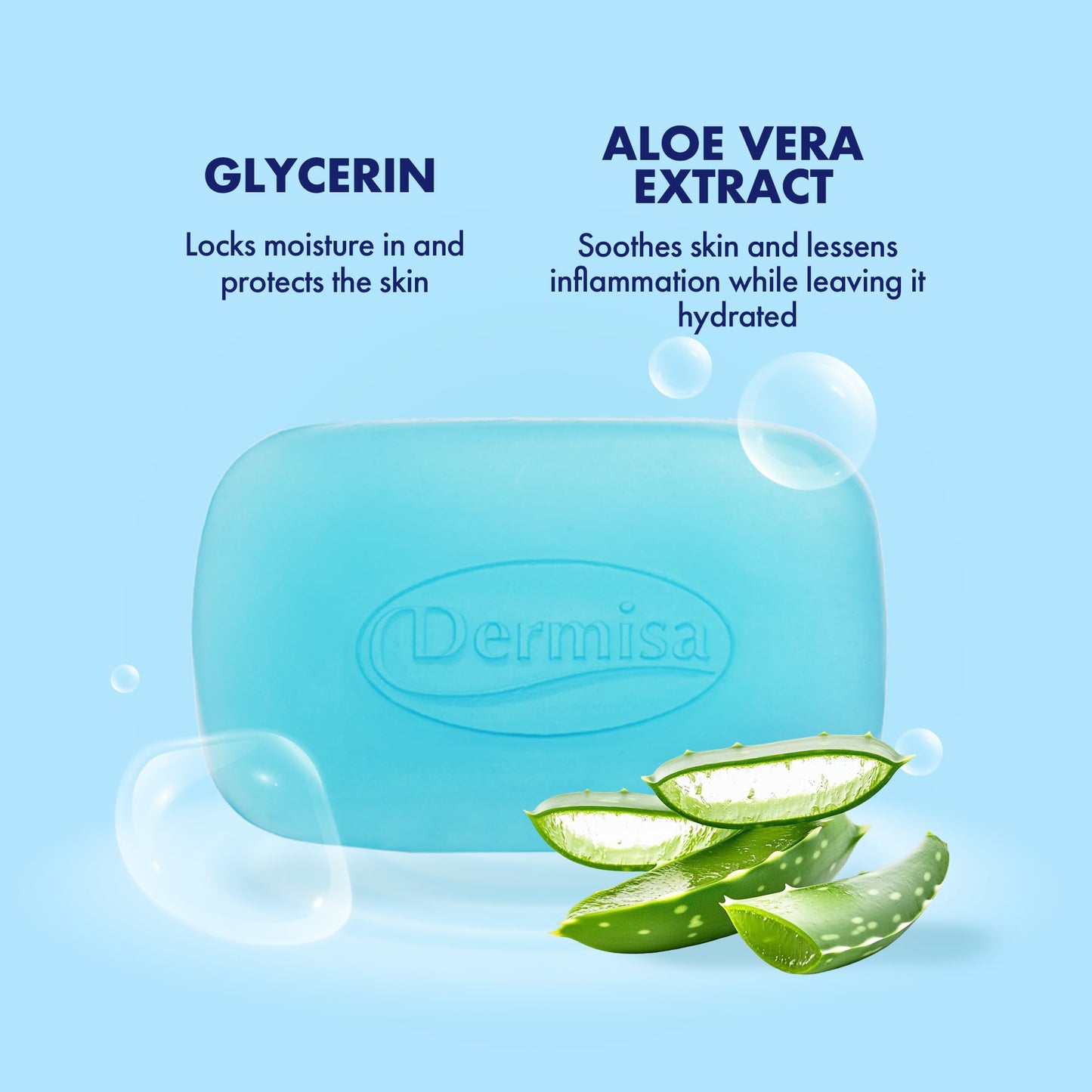 Dermisa Glycerin Bar with Soothing Aloe Vera, Gentle Hydrating Facial Cleanser and Moisturizing Body Soap for All Skin Types, 3.0 Oz