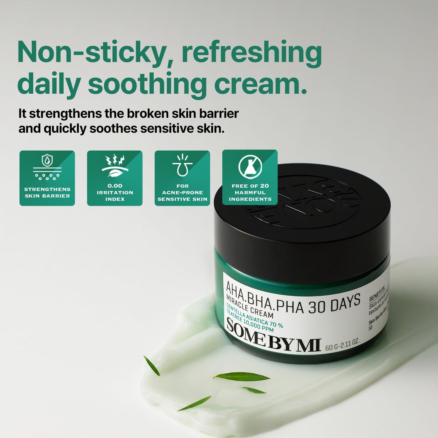 SOME BY MI AHA BHA PHA 30 Days Miracle Cream - 2.02oz, 60ml - Mild Exfoliating Salicylic Acid & Centella Face Moisturizer for All Skin Types - Daily