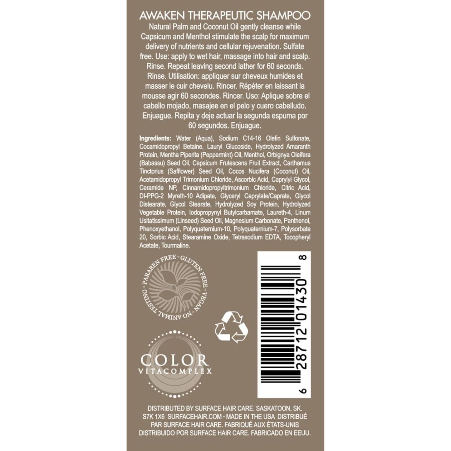 SURFACE Hair - Awaken Therapeutic Shampoo - Natural Ingredients for Thinning Hair and a Healthy Scalp - 2 fl oz