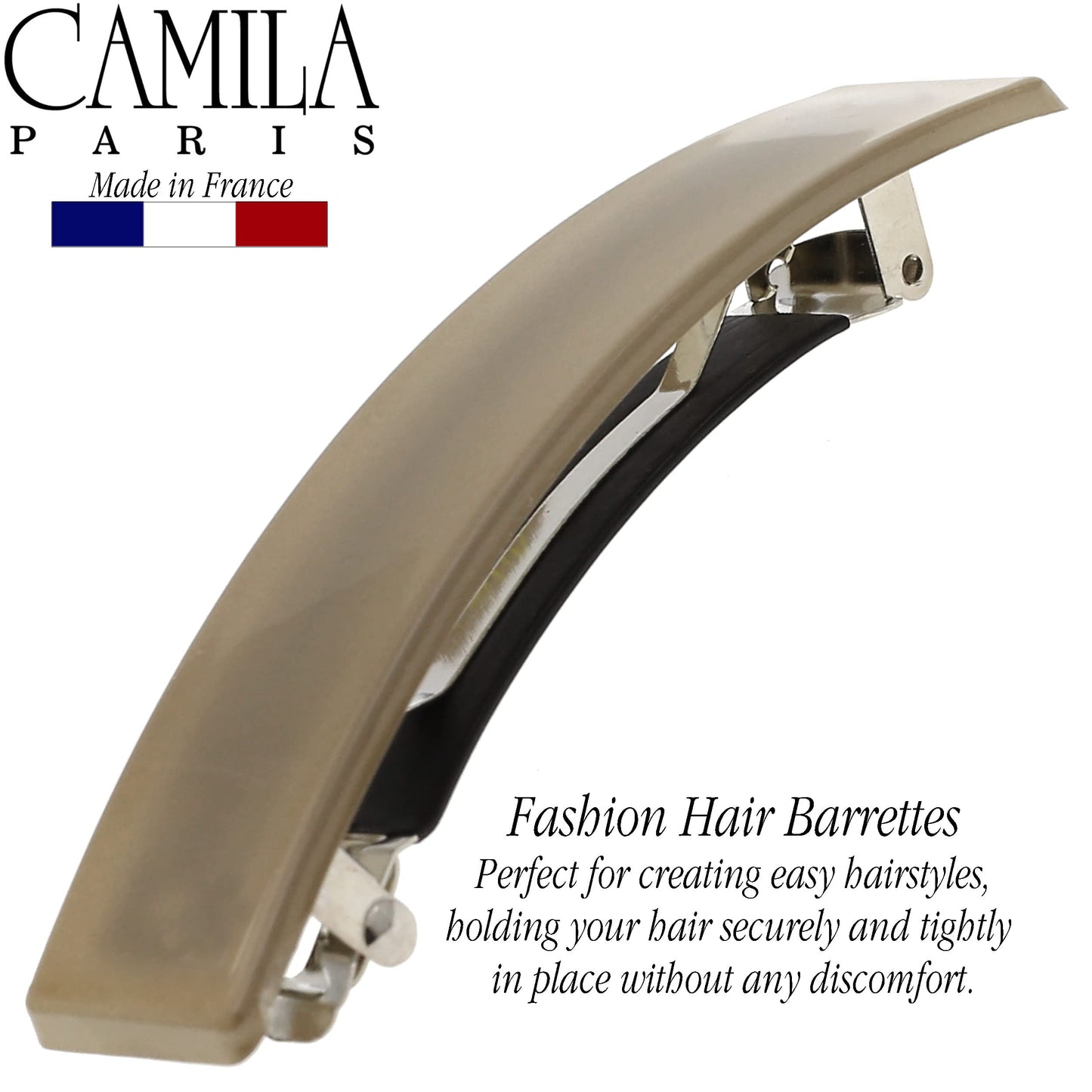Camila Paris CP3385 French Hair Barrette Clip for Girls, Beige Rubberized Metal Clasp, Strong Hold Grip Hair Clips for Women, No Slip Durable Styling