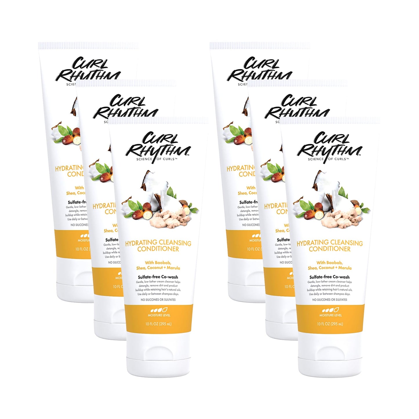 Curl Rhythm Hydrating Cleanser Conditioner - Co-wash with Shea, Marula, and Coconut - Curly Hair Conditioner - Removes Dirt and Buildup - 6 pc