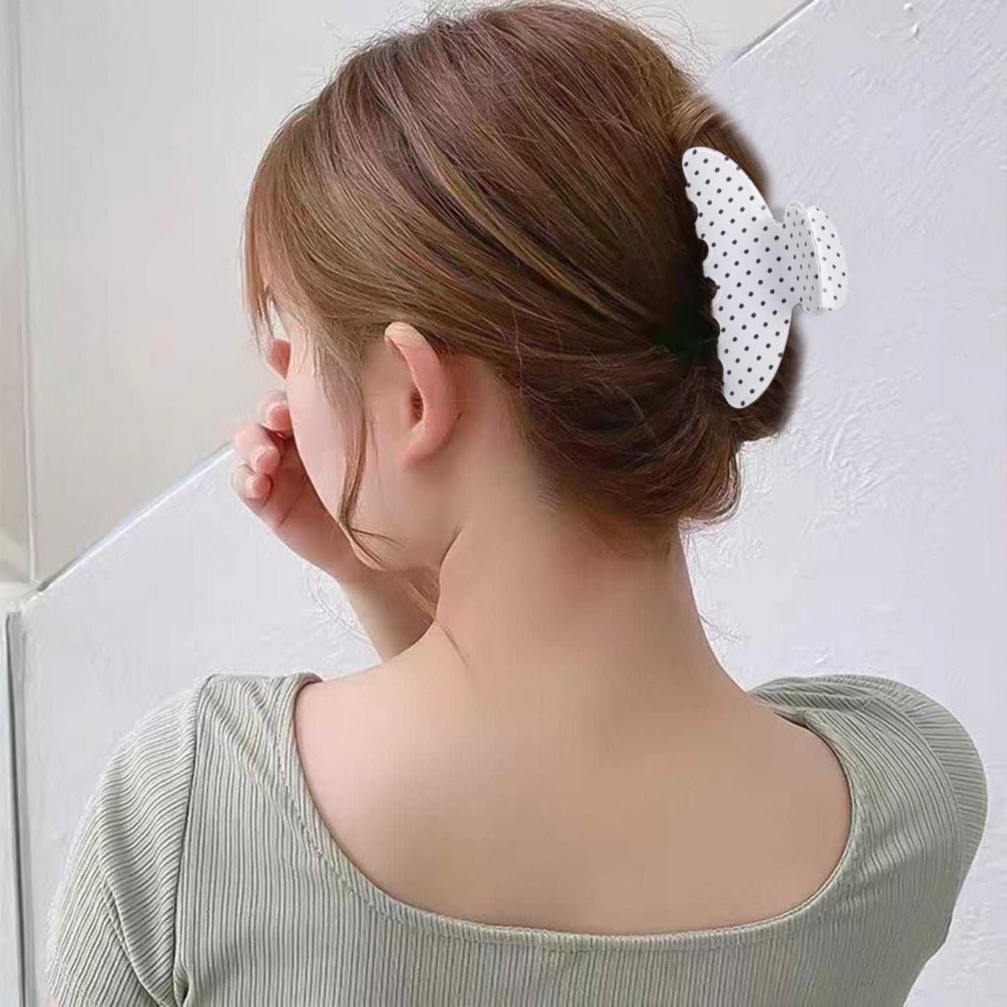 2 Acetate Hair Claw Clip for Women, 3.8-Inch Black and White Polka Dot Big Hair Clips Strong Hold No Slip Claw Clips for Thick or Thin Hair Beauty and Personal Care Ivyu