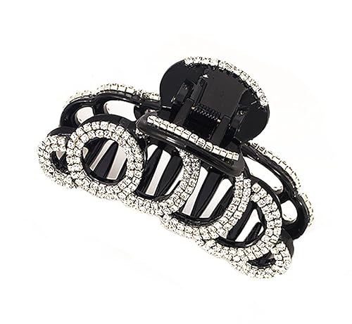 Exquisite Rhinestones Jaw Clip Claw Clip Large Crystal Thick Hair Claw Hair Clip Head Dress for Women Lady (Black)