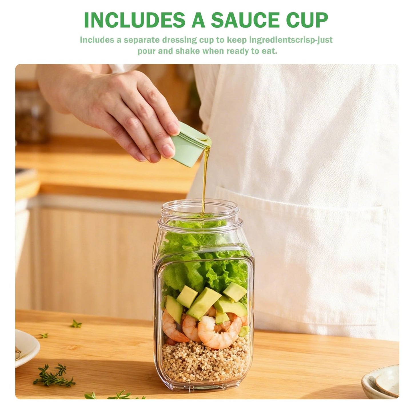 Syekcl 2 Pack Salad Containers with Dressing Cup, Leakproof Salad Jars with Side Hatch, Portable Food Storage Jars with Lid for Meal Prep, Lunch…