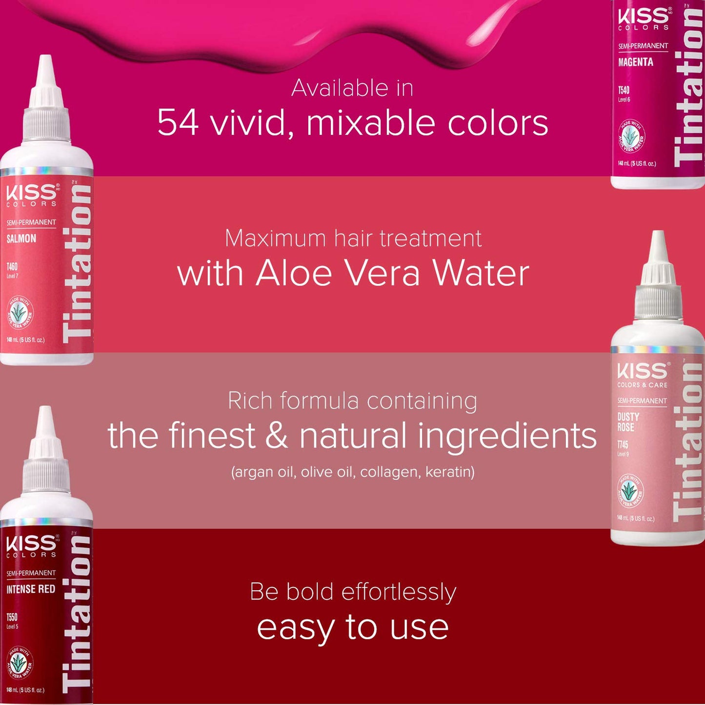 Red by Kiss Tintation Semi-Permanent Hair Color, Aloe Vera Water Based, Argan Oil, Olive Oil, Collagen & Keratin, Long-Lasting Color Dye (Funky