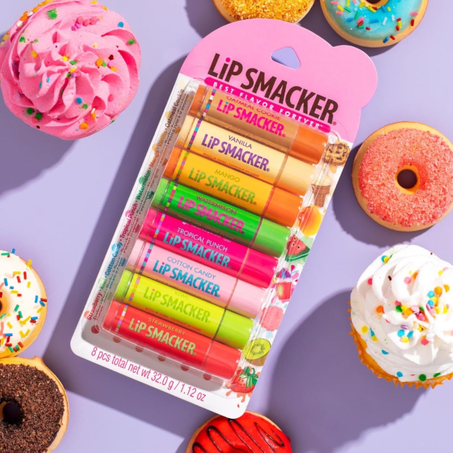 Lip Smacker Original & Best Holiday Flavored Lip Balm Party Pack, Oatmeal Cookie, Vanilla, Mango, Watermelon, Tropical Punch, Cotton Candy, Kiwi