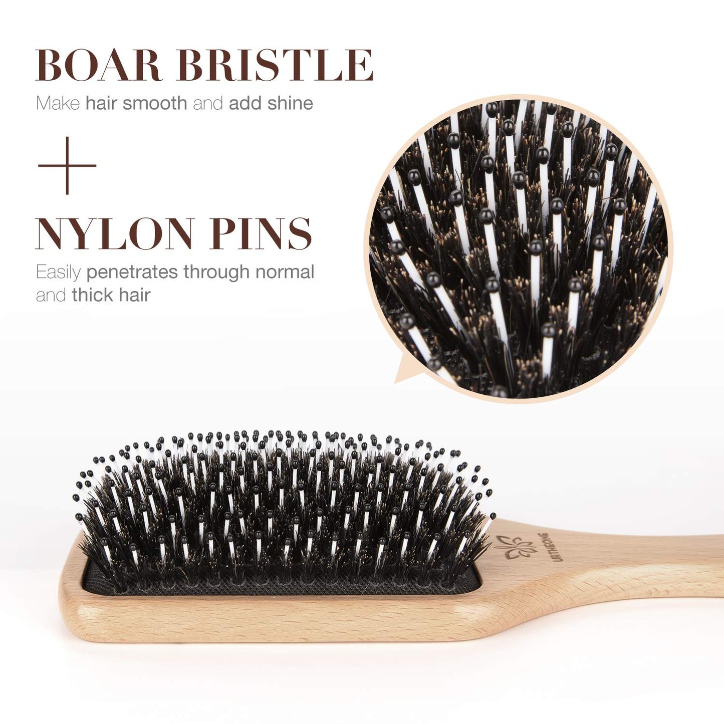 Hair Brush Boar Bristle Hairbrush for Thick Curly Thin Long Short Wet or Dry Hair Adds Shine and Makes Hair Smooth, Best Paddle Hair Brush for Men