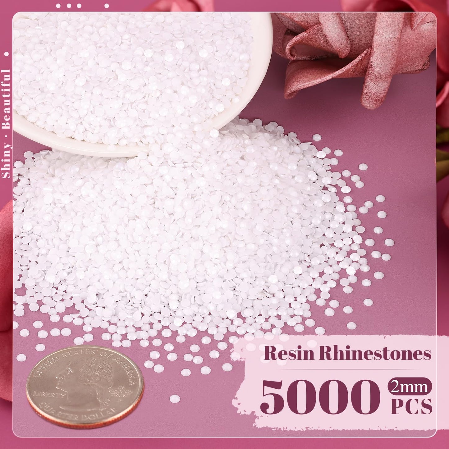 5000PCS 2mm Resin Rhinestones in Bulk (White), Bedazzling Flatback Crystals for Crafts DIY Nail Decoration, Gems Charms for Tumbler Shoes Clothing Beauty and Personal Care BELLEBOOST