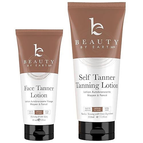 Self Tanner Face & Body - With Organic Aloe Vera & Shea Butter, Sunless Tanning Lotion, Bronzer Buildable Light, Medium or Dark Tan, Fake Tan Self