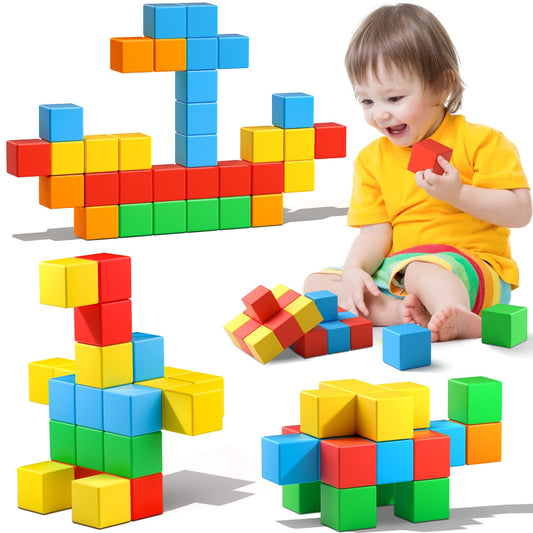 Feoxialy 32pcs Large Magnetic Blocks 1.42in – Colorful Building Cubes for Toddlers & Kids Ages 3-8, Educational STEM Learning Toys