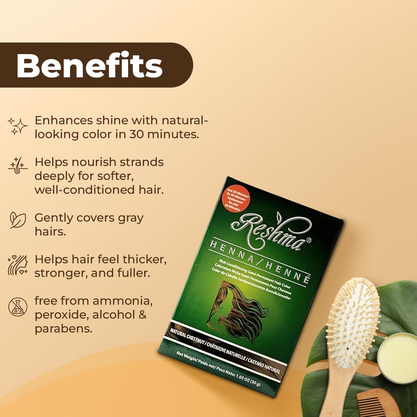 Reshma Beauty 30 Minute Henna Hair Color Infused with Plant-Based Lawsonia Inermis 100% Gray Coverage for Soft, Shiny Hair, Hair Dye-1.05 oz Pack of 1