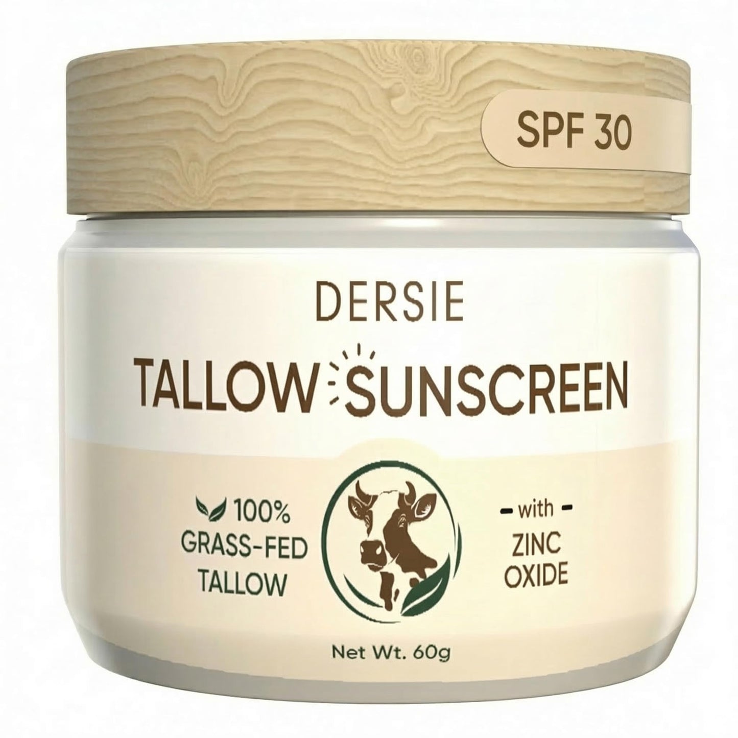 Dersie Tallow Sunscreen SPF 30 - Mineral UV Defense with Non-Nano Zinc Oxide - Face & Body Sun Protection for Adults & Kids - with 100% Grass-Fed Beef