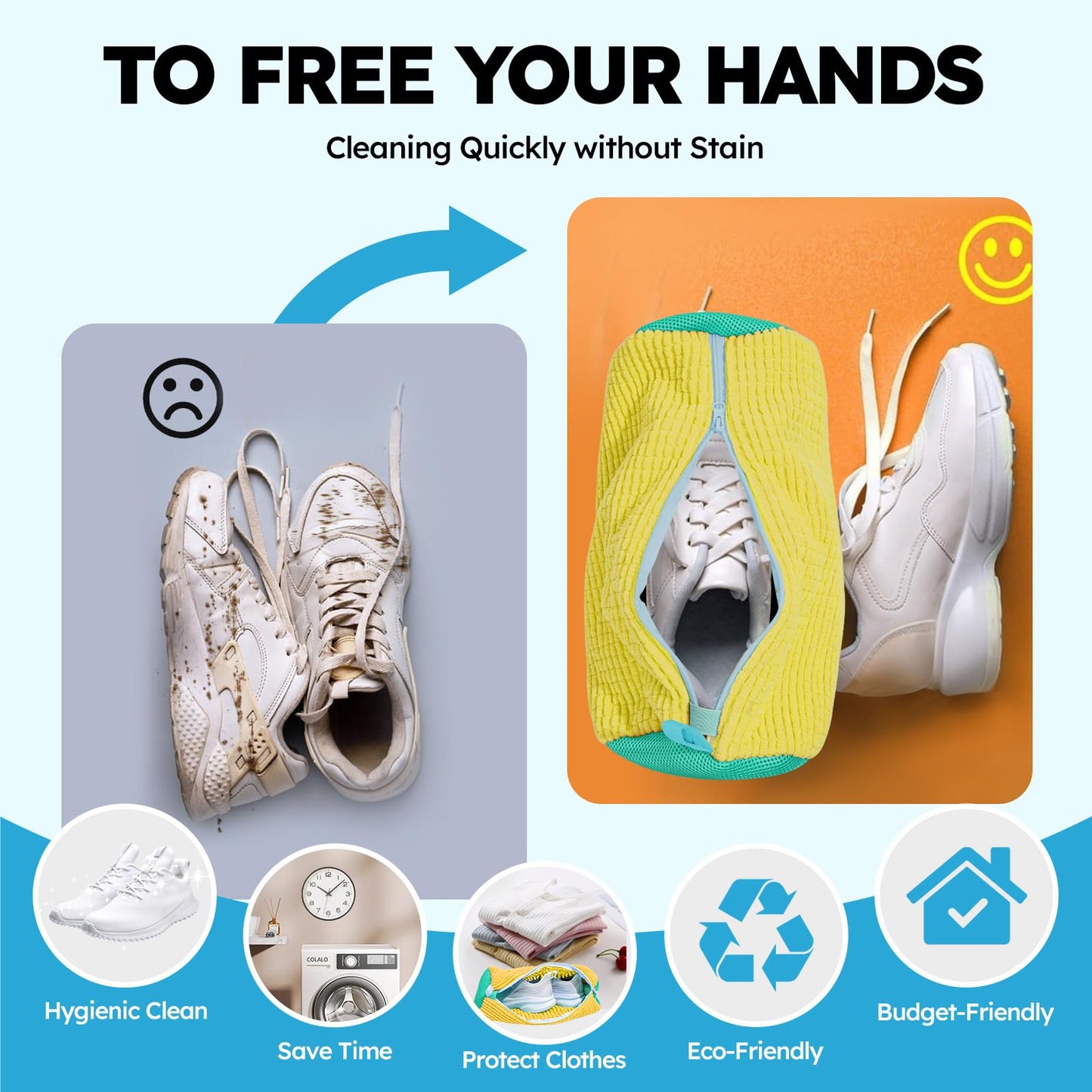 2-Pack Shoe Washing Machine Bags – Reusable Cleaning Bags for Sneakers & Tennis Shoes, Yellow Shoe Cleaner Kit