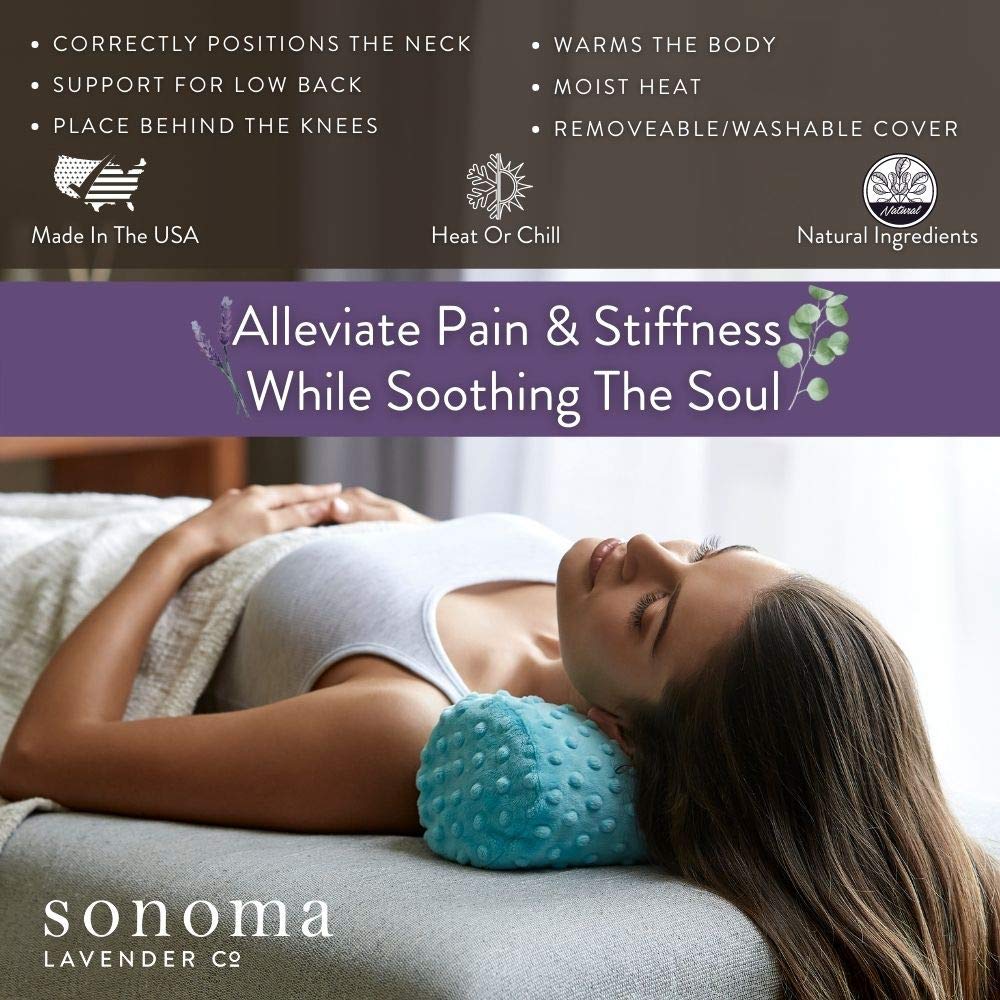 Sonoma Lavender, Lavender Bolster Roll, Microwaveable, Hot/Cold Neck Pillow, Soothing and Relaxing Pain Relief for Neck, Low Back or Behind The Knees Beauty and Personal Care Sonoma Lavender