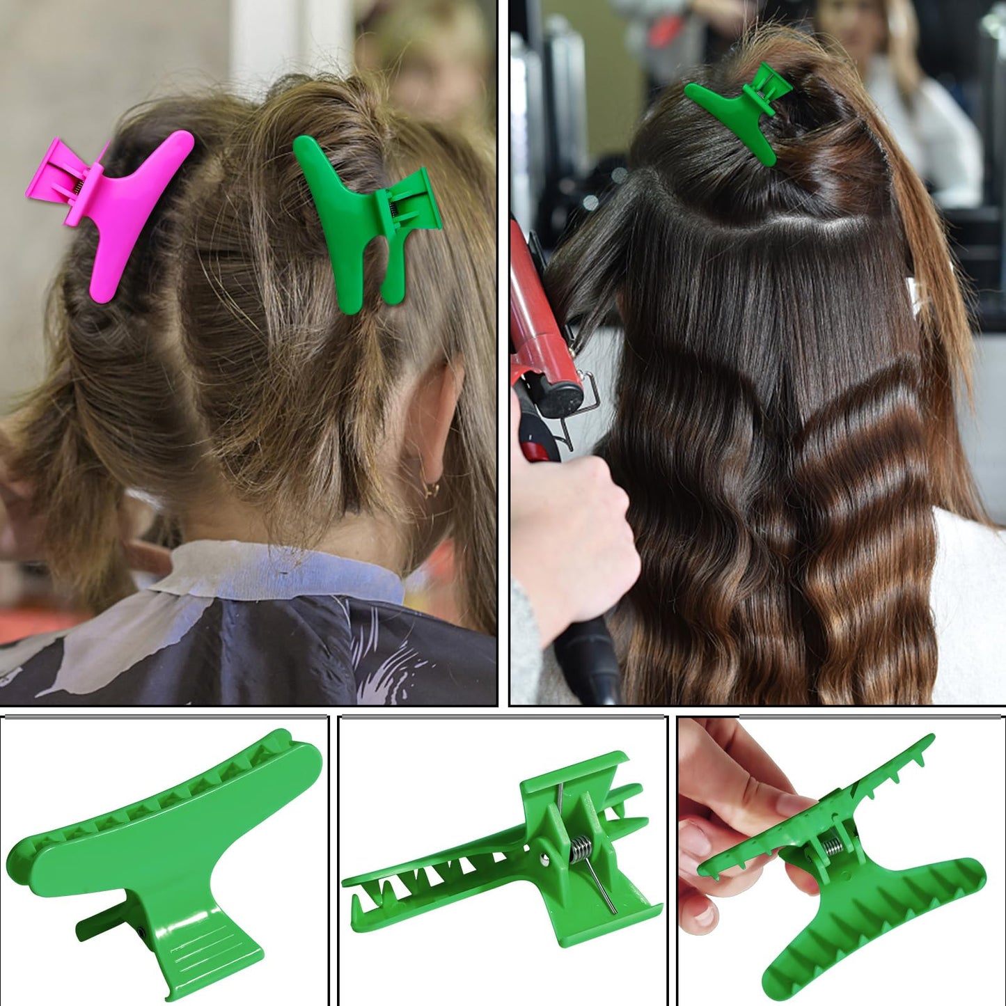 BAHABY Hair Clips for Styling Sectioning 12 Pack Green Hot Pink Butterfly Clamps Hair Claw Clips Pro Salon Hair Clips for Styling, Sectioning, Cutting Beauty and Personal Care BAHABY