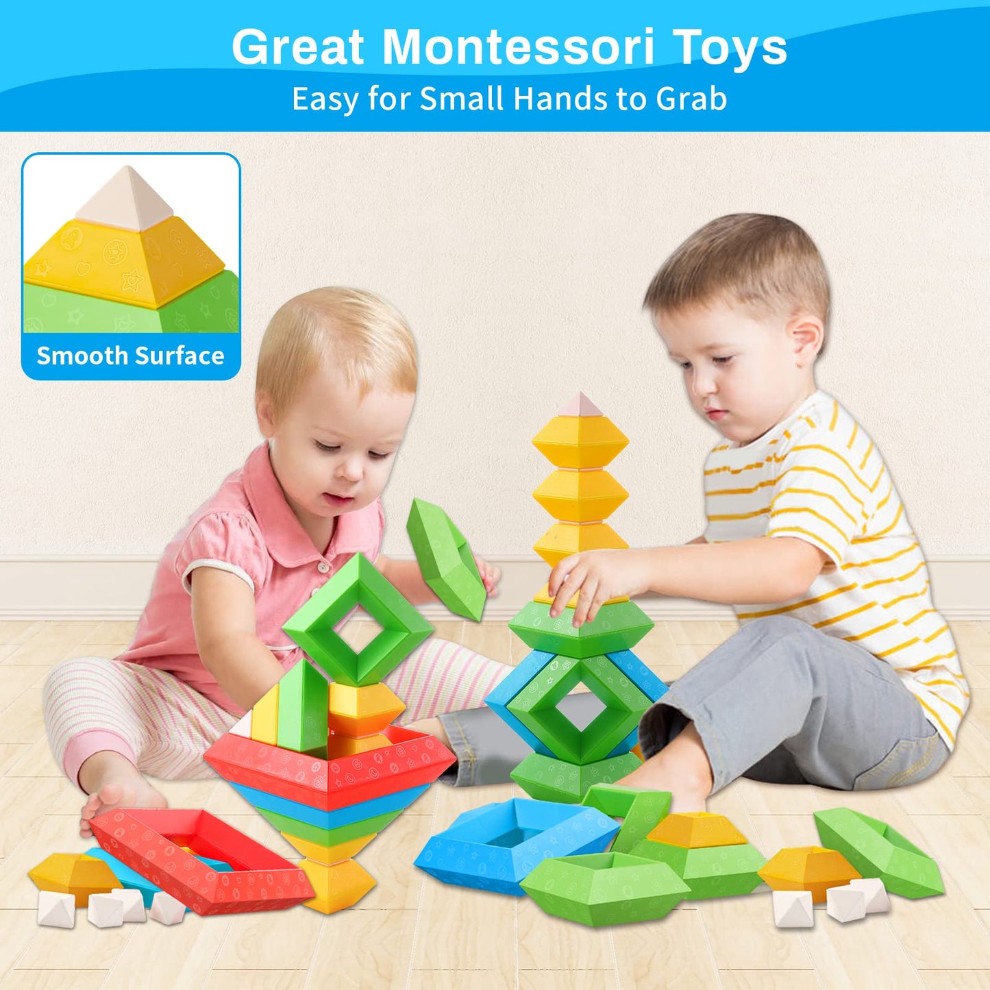 Hieoby Montessori Toys for Toddlers 1–4 | 30 PCS Building Blocks for Stacking & STEM Learning | Educational Sensory Gift for Boys & Girls