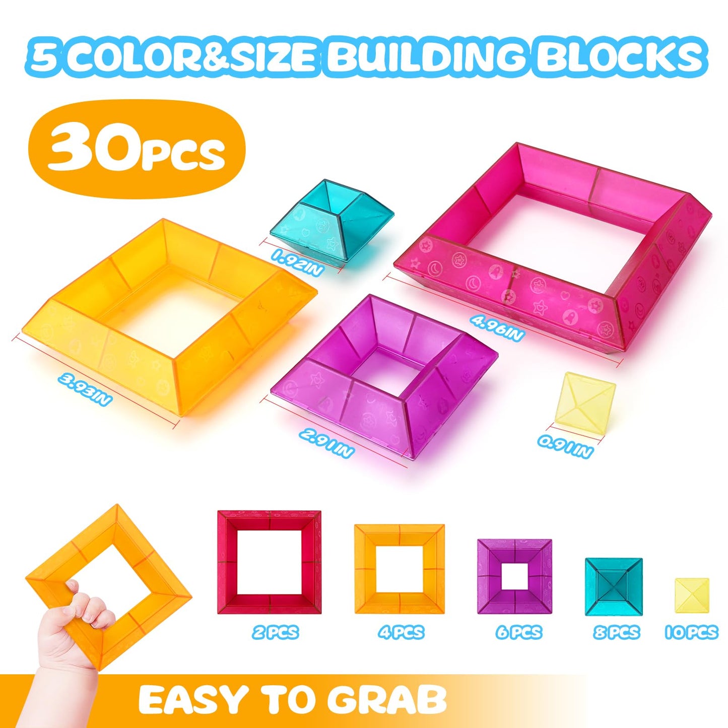30pcs Building Block Set – Stacking STEM Learning Toys for Kids Ages 3-6, Preschool Educational Light Table Activities & Gifts