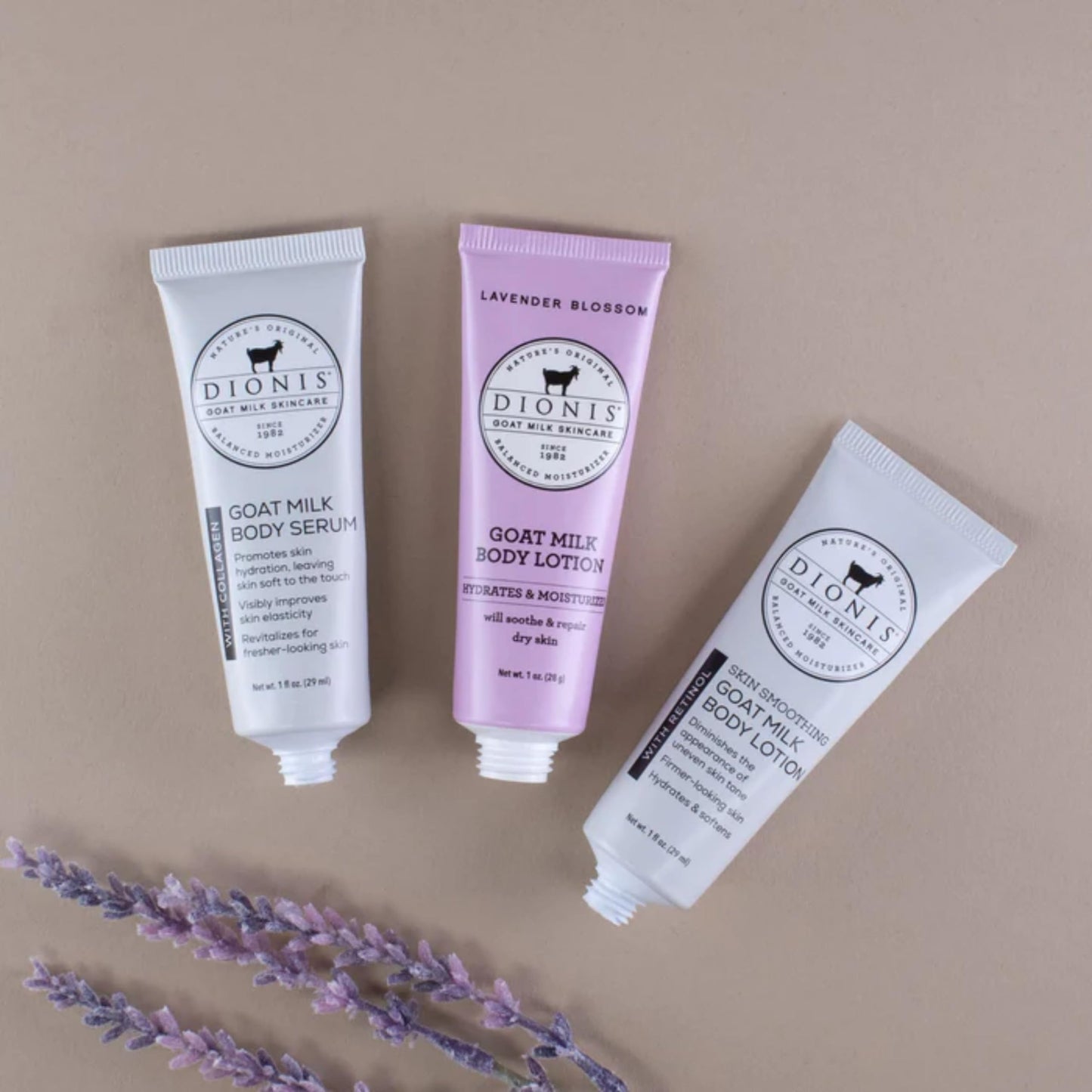 Dionis Goat Milk Lavender Blossom Lotion, Body Lotion with Retinol, and Body Serum with Collagen Hydration Kit
