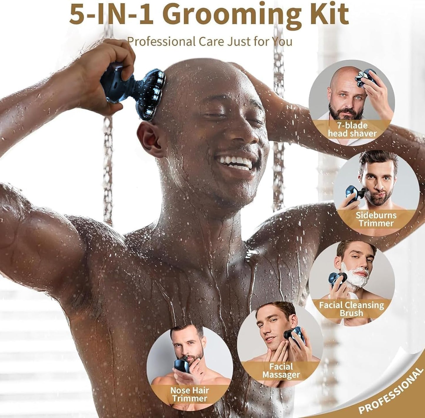 Detachable Head Shavers, SHPAVVER 5 in 1 Electric Razor IPX7 Waterproof for Bald Men, Wet Dry LED Display Rechargeable 7D Rotary Shaver Grooming Kit Beauty and Personal Care SHPAVVER