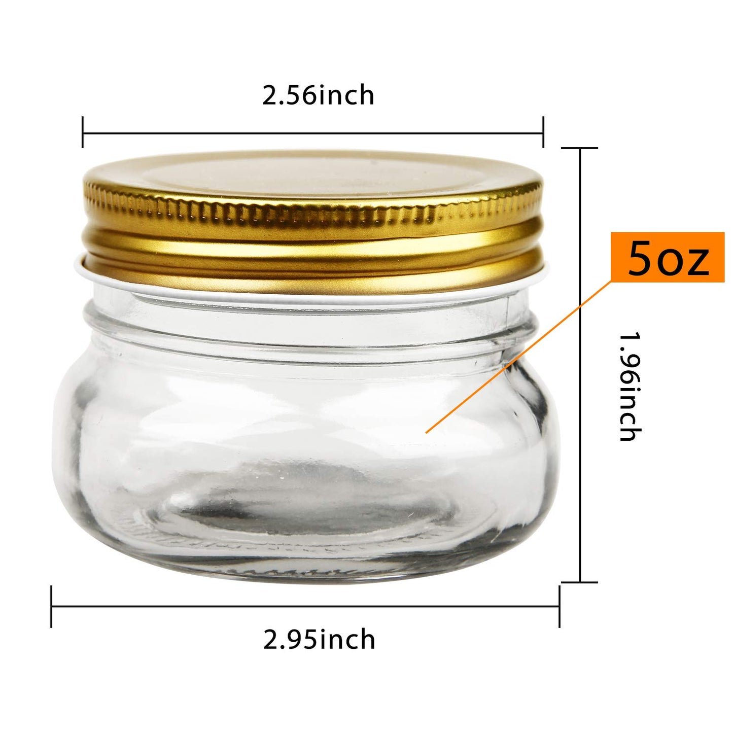 Encheng 5 oz Wide Mouth Mason Jars,Clear Glass Jars with Lids(Golden),Small Spice Jars for Herb,Jelly,Jams,Wedding Favors,Shower Favors,Baby…