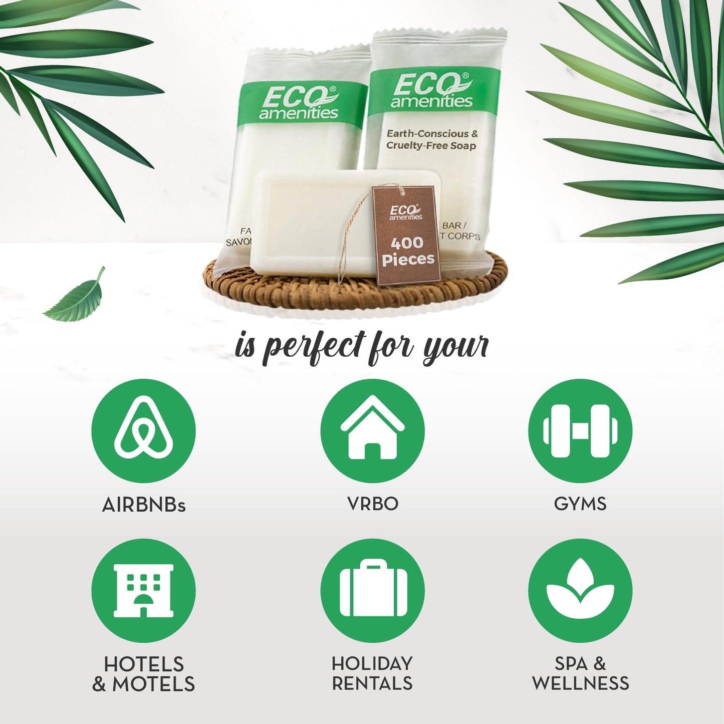 ECO Amenities Travel Size Bar Soap - 400 PACK, 0.5 oz Mini Soap Bars, Hotel Soap Bars, Travel Size Toiletries - Individually Wrapped Bulk Soap Bar