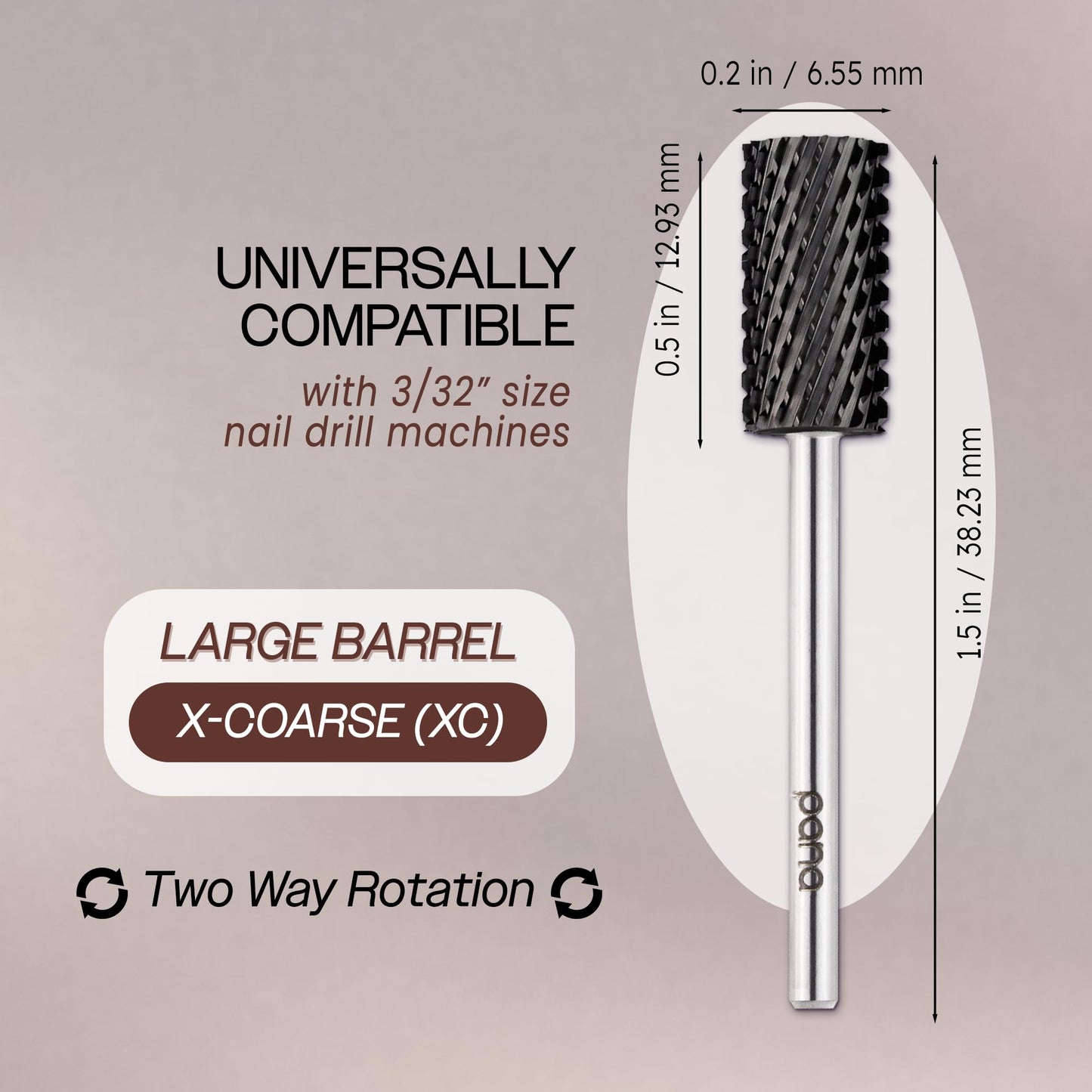 PANA Professional 3/32" Shank Size - Flat Top Large Barrel Carbide Bit - Nail Drill Bit for Dremel Machine (Silver, Gold, DLC Black) (Extra Coarse