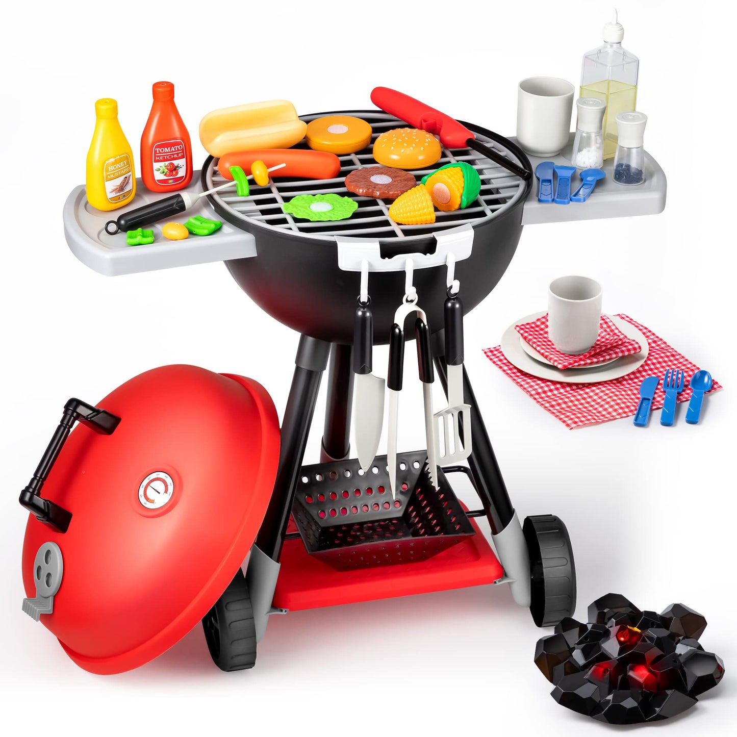 JOYIN 34PCS Kids BBQ Kitchen Toy Set – Interactive Grill Playset with Lights & Sounds – Cooking Toy Gift for Boys & Girls