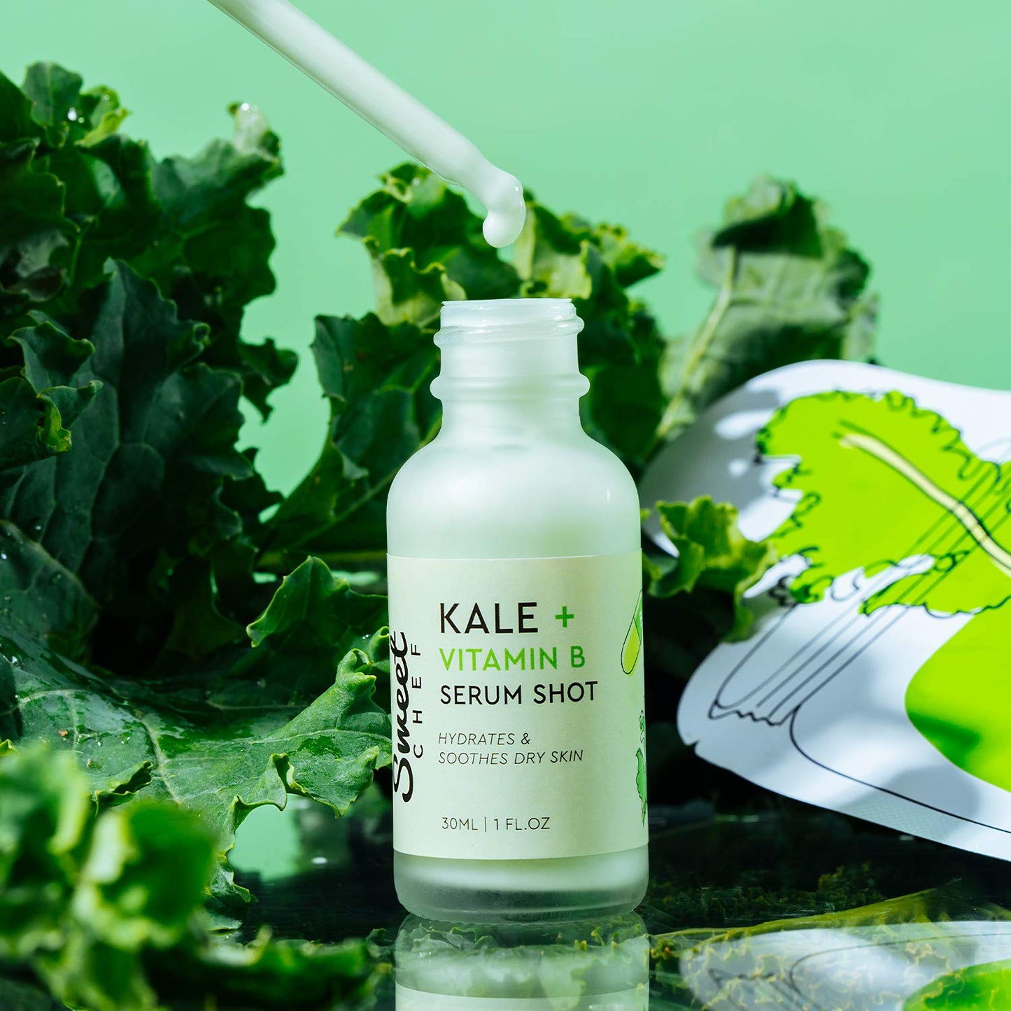 Sweet Chef Kale + Vitamin B Serum Shot - Hydrating Antioxidant-Rich Facial Serum with Vitamin B + Aloe Vera for Moisturizing + Soothes Dry Skin for a