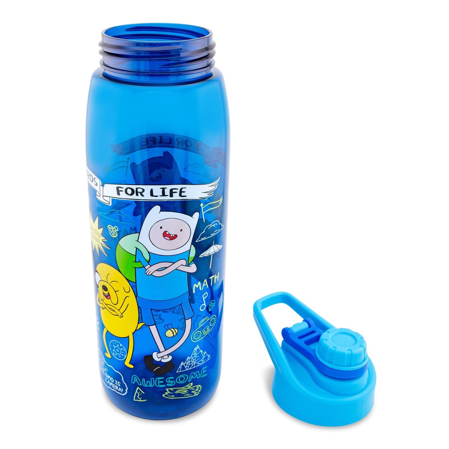 Adventure Time "Bros For Life" Water Bottle With Screw-Top Handle Lid | Large Plastic Sports Jug | Holds 28 Ounces