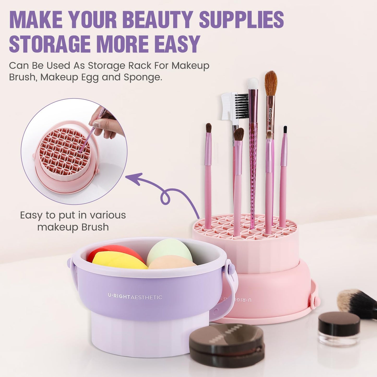 GOLIKEE Makeup Brush Cleaner Mat 3 in 1 Silicone Makeup Brush Cleaner Bowl Cosmetic Brushes Cleaning Tool Organizer for Storage and Air Drying?Khaki? Beauty and Personal Care GOLIKEE