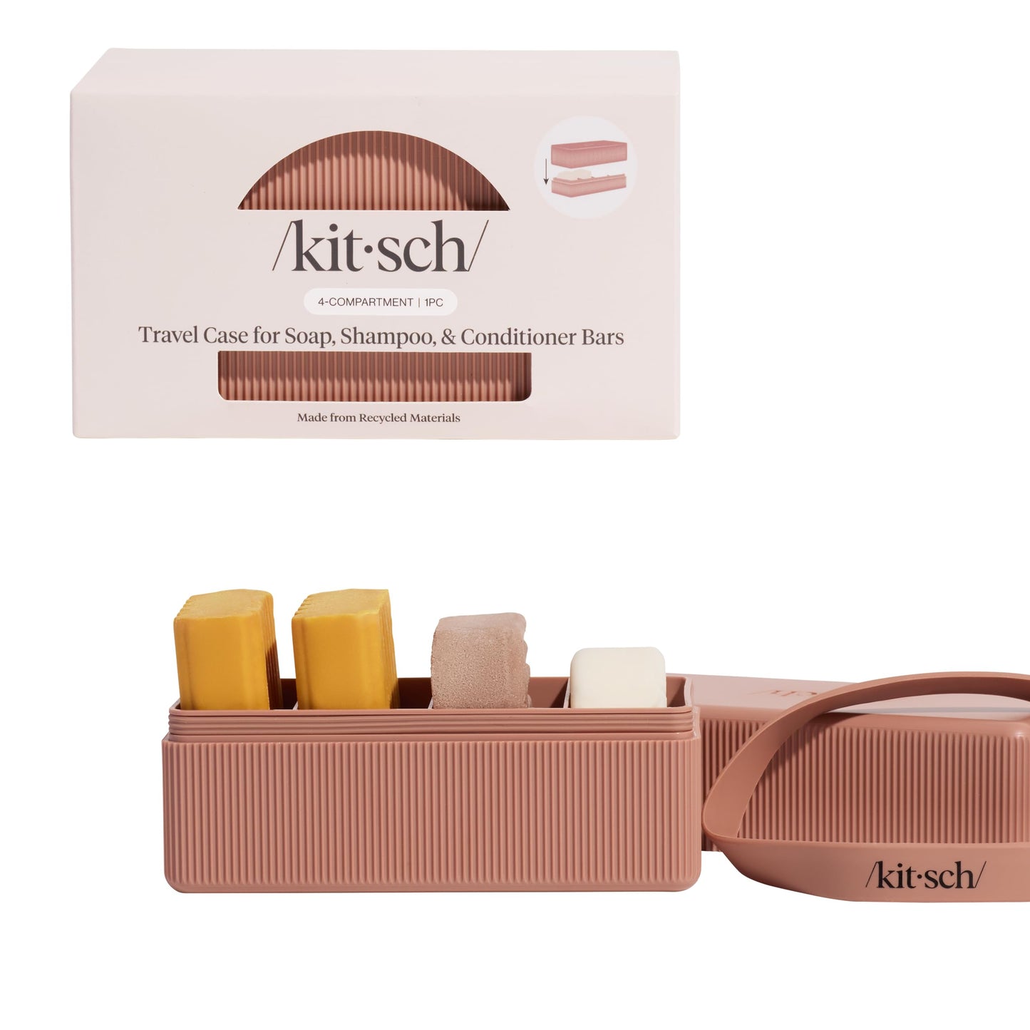 Kitsch 4-Compartment Travel Soap Case - Bar Soap Holder & Organizer, Travel Case for Bars - TSA-Approved - Lightweight, Durable, Leak-Proof, Made from Beauty and Personal Care Kitsch