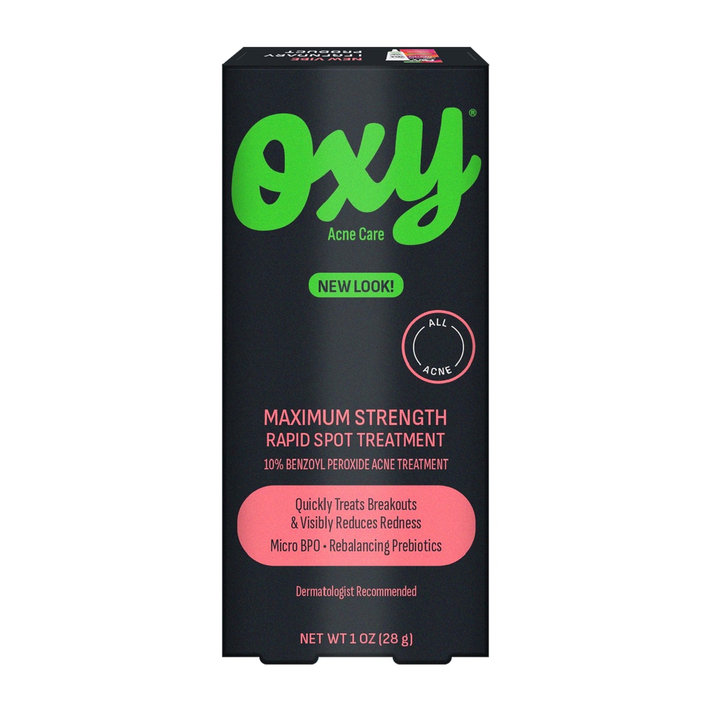 Oxy Rapid Acne Spot Treatment for Face & Body, Maximum Strength 10% Benzoyl Peroxide Blemish Cream Medication for Blackheads, Prebiotic Pimple Cream