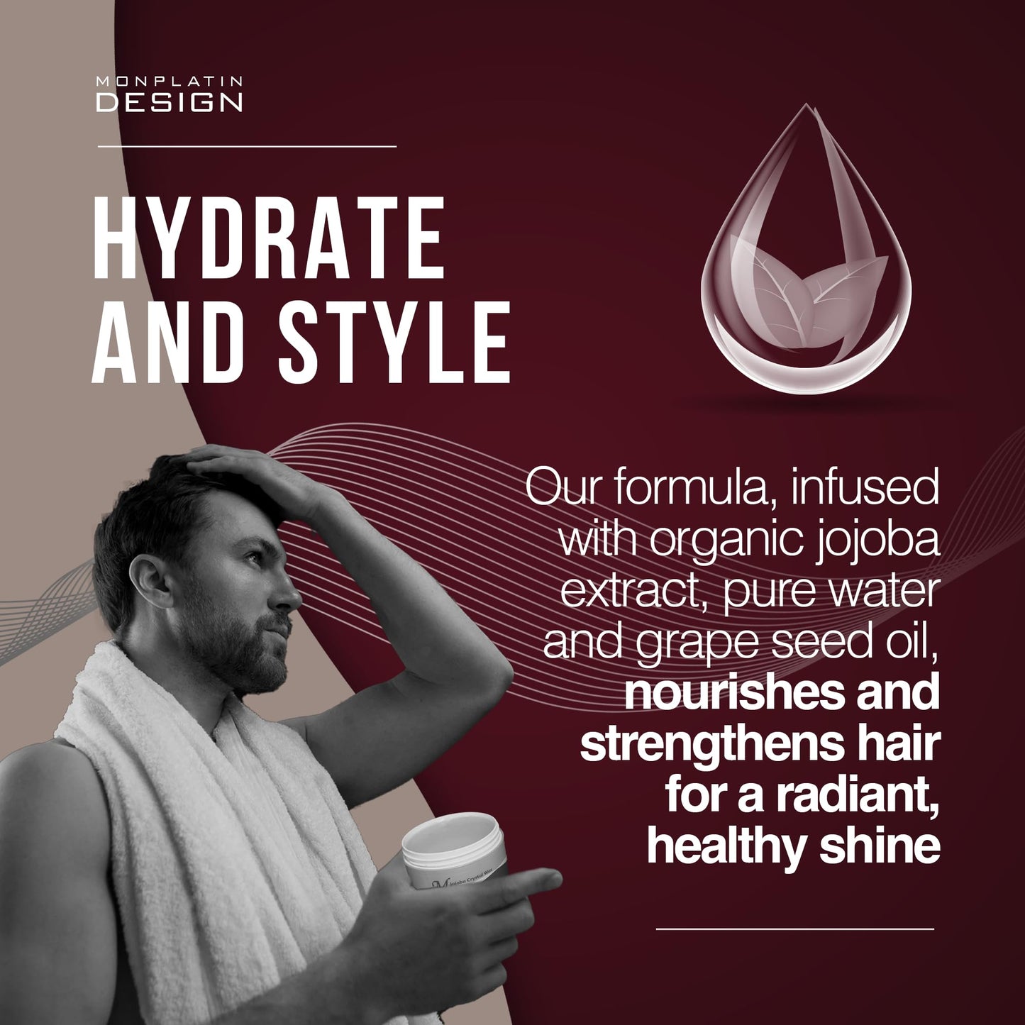 Mon Platin Professional Hair Styling Wax - Jojoba Crystal High Sheen, Strong Hold for Men & Women, Daily Use Hair Creme with Grapefruit Scent - 250 ml