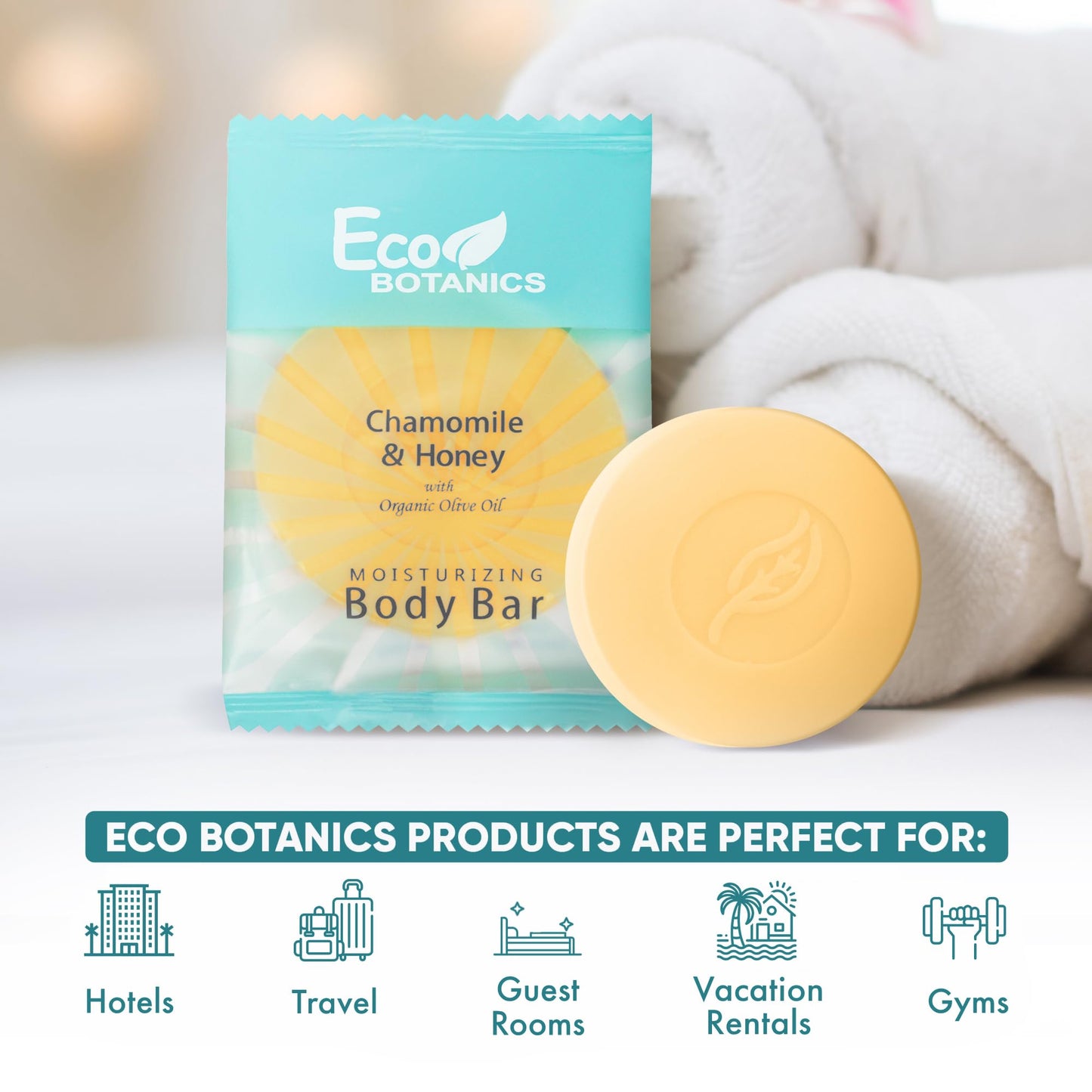 Eco Botanics Travel Size Hotel Toiletry Set 100 Count 0.85 oz Bottles Guest Amenities for Vacation Rentals and Short Term Rentals Paraben Free White