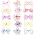 Tulle Glitter Hair Bows for Girls, BETITETO 15 Pieces Cute Handmade Flower Rhinestone Alligator Hair Clips Non-slip for kids Women